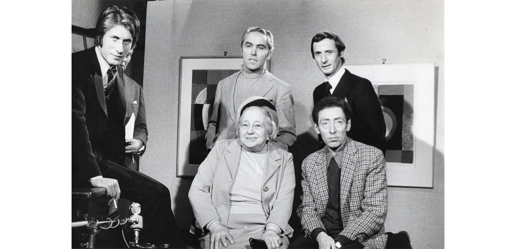 Jack Clemente avec Sonia Delaunay, Jacques Dutronc et Osvaldo Patani sur le plateau d'Emission Quatre Temps, Paris