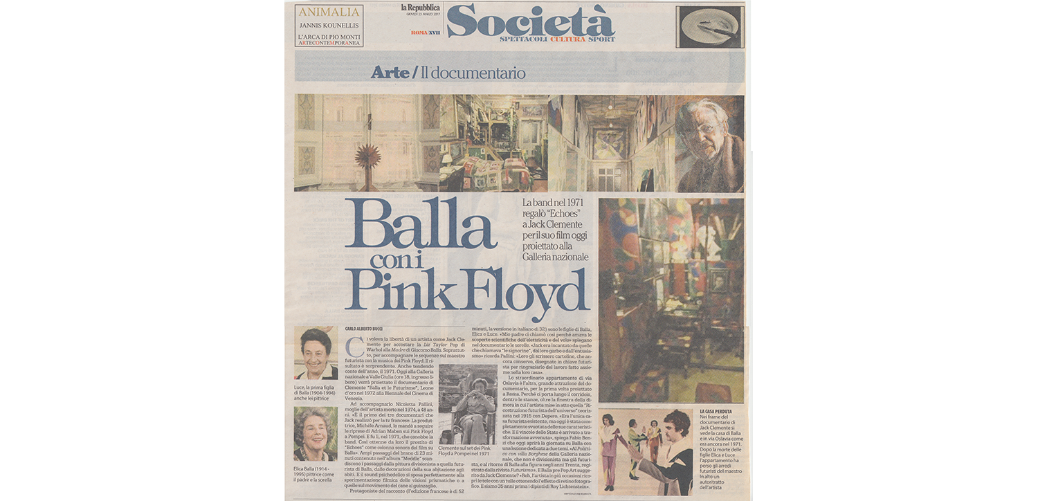Carlo Alberto Bucci, Balla with Pink Floyd, La Repubblica, 23 March 2017